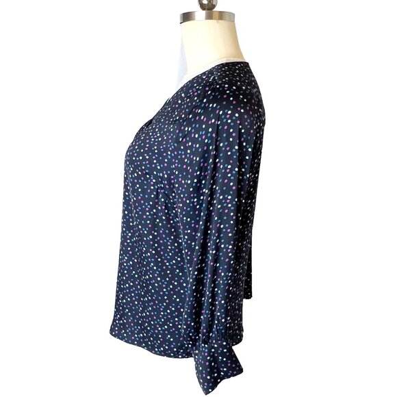 Jason Wu - Women's 1X Blouse Navy Polka Dot Long Balloon Sleeve V-Neck - Picture 5 of 13